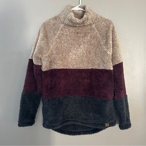 Womens Small LIV OUTDOOR Wiley Fleece Pullover Sweater Maroon Gray Tan.